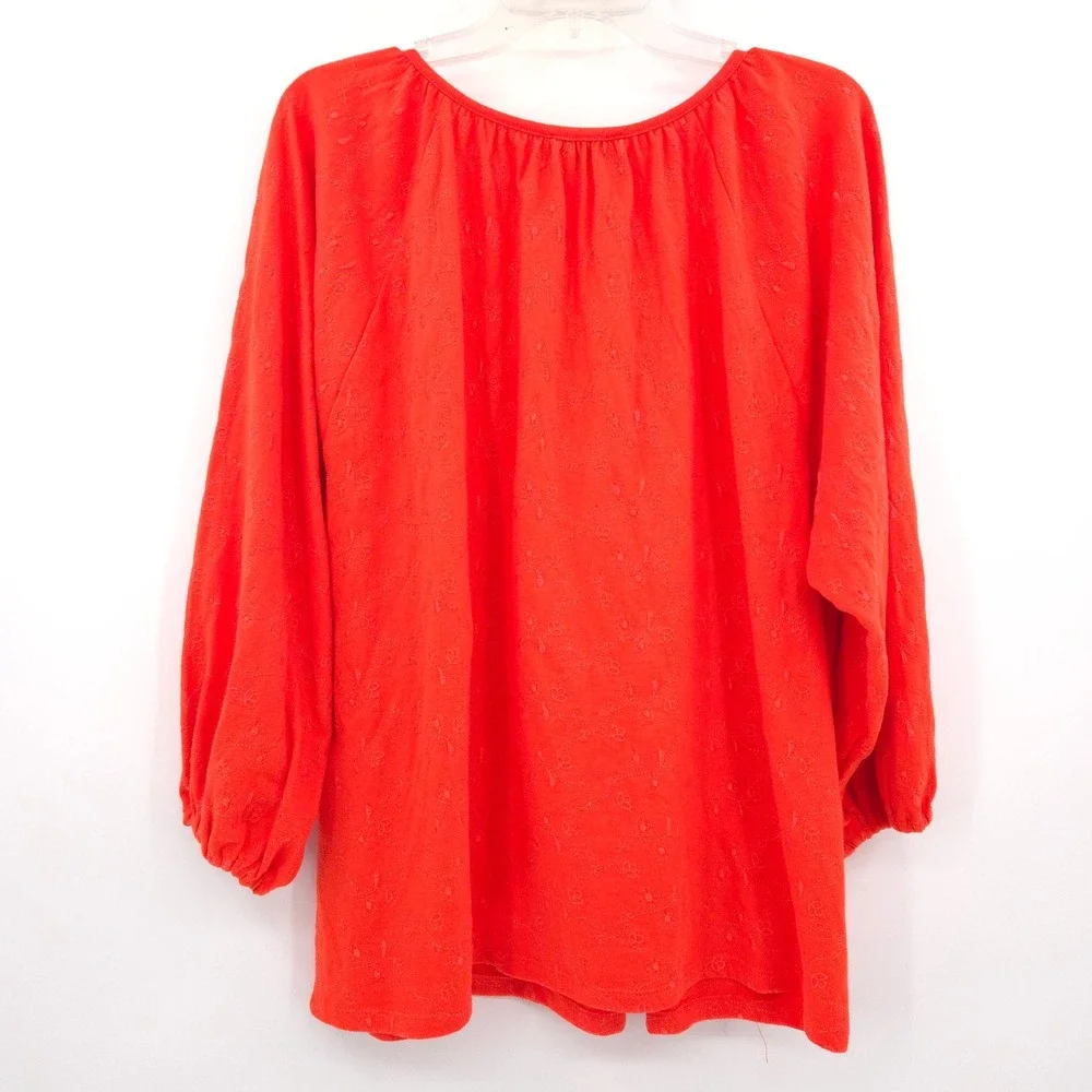 J.Crew Peasant Blouse Women‎ XL Orange Embroidered Tassel Tie Boho Cotton Top